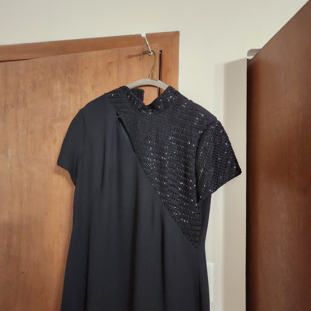 Liz Claiborne Black Midi Dress with Sequined Yoke